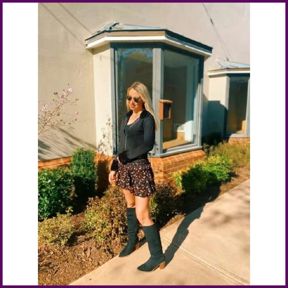 Women's Pointed Toe Knee High Boots Chunky Heel Side Zipper Faux Suede - Picture 7 of 8